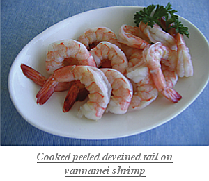 Cooked peeled deveined tail on vannamei shrimp